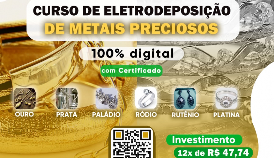 Curso digital para dar banho de ouro, ródio, prata ou seja metais preciosos em bijuterias ou semi jóias