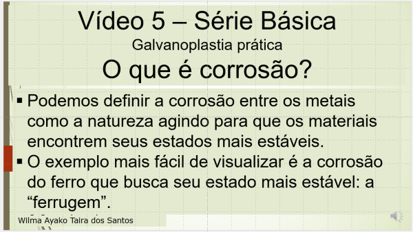 Vídeo 5 - Série Basica - Galvanoplastia Prática - O que é corrosão?